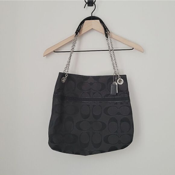 Coach Black Logo Shimmer Shoulder Bag - Picture 1 of 7